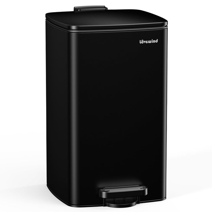 lovewind Küchenabfalleimer, 30L Schwarzer Mülleimer aus Edelstahl mit Pedal, mit Deckel und Inneneim