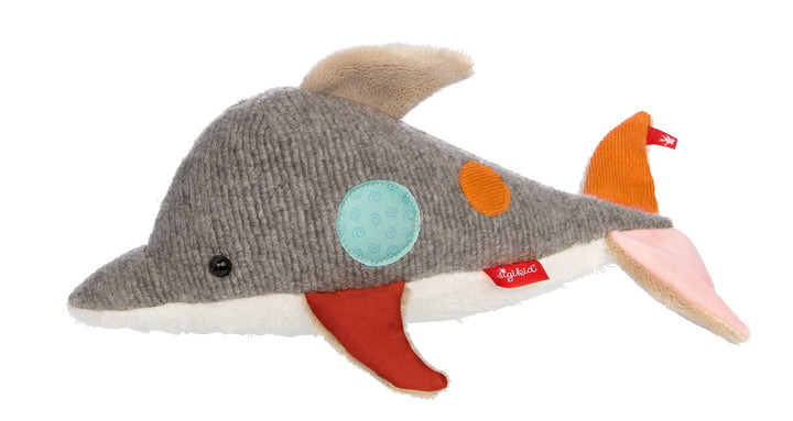 sigikid 43221 Kuscheltier Delfin Patchwork Sweety, Yellow für Mädchen und Jungen von 0 bis 8 Jahren