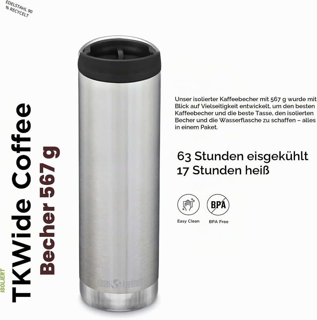 Klean Kanteen Herren tkwide Vi Trinkflasche Einheitsgrösse Brushed Stainless, Einheitsgrösse Brushed