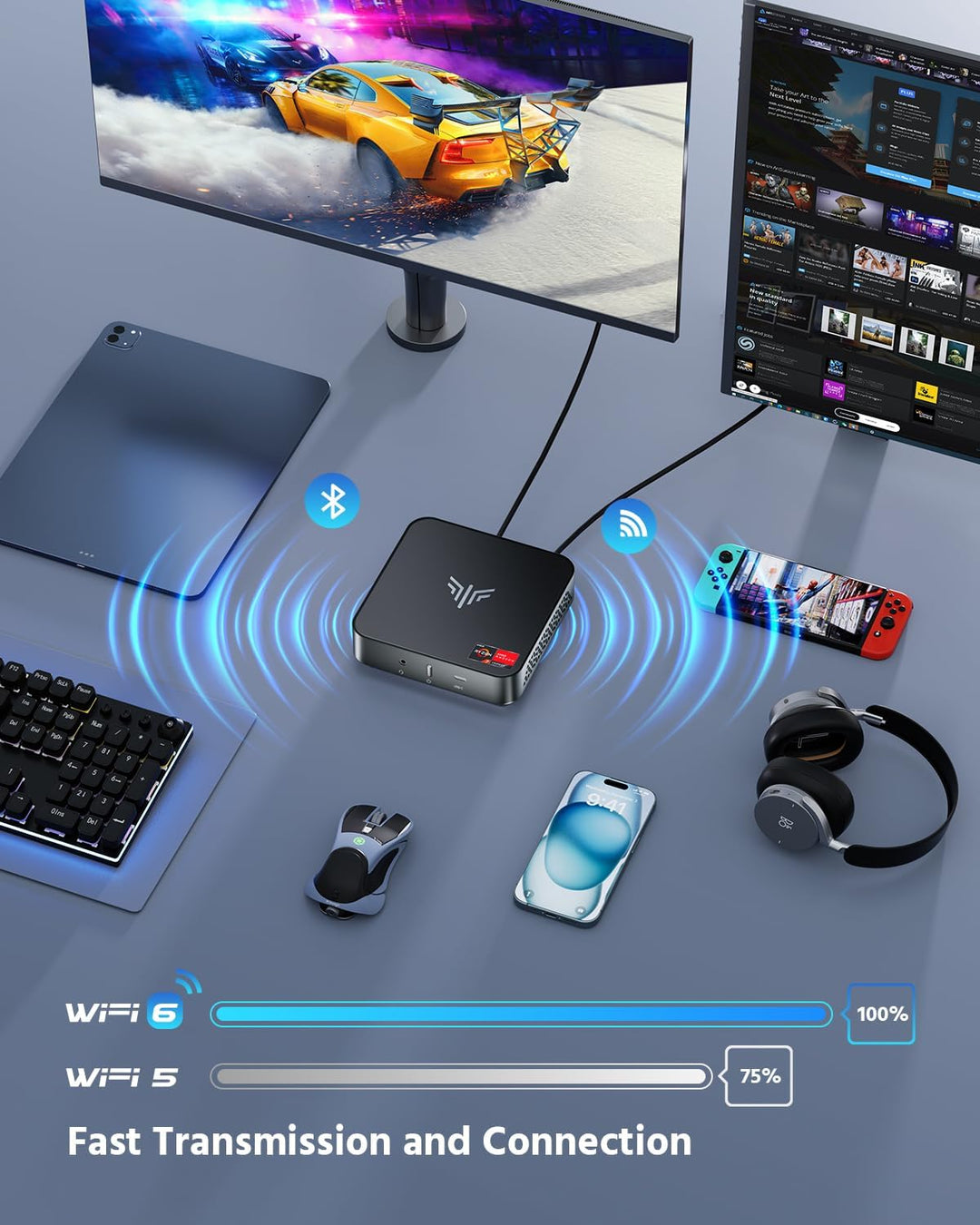 NiPoGi Mini PC, AMD Ryzen 7 5700U(Bis zu 4.3 GHz,8C/16T) 16GB DDR4 512GB SSD Micro Desktop Computer