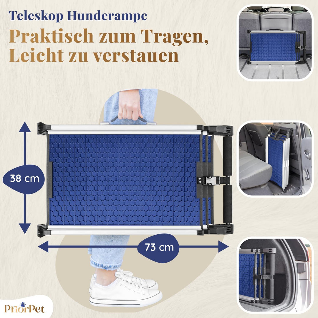 Hunderampe Auto Klappbar- Teleskop Alu Rampe für grosse Hunde - Stabile Hundetreppe Auto & SUV - rut