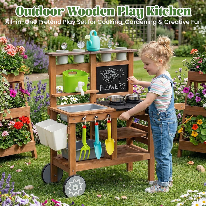 Kinderküche Outdoor Spielküche Gartenspielküche Matschküche Kinder Outdoor Mit Rädern, Wasserkocher,