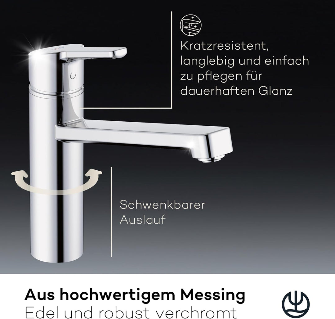 KLUDI-M3 Niederdruck Armatur Küche 360° schwenkbar, Wasserhahn Küche mit 1 Strahlart, Mischbatterie