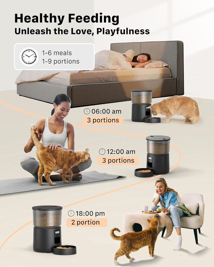BEMOONY 5L Futterautomat Katze, Katzenfutter Automat mit Programmierbarem Timer, 1-6 Mahlzeiten pro