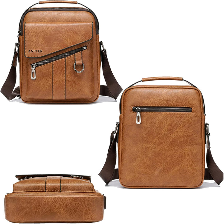 ANPTER Umhängetasche Herren Schultertaschen Herrentasche Ledertasche Shoulder Bag Seitentasche Cross