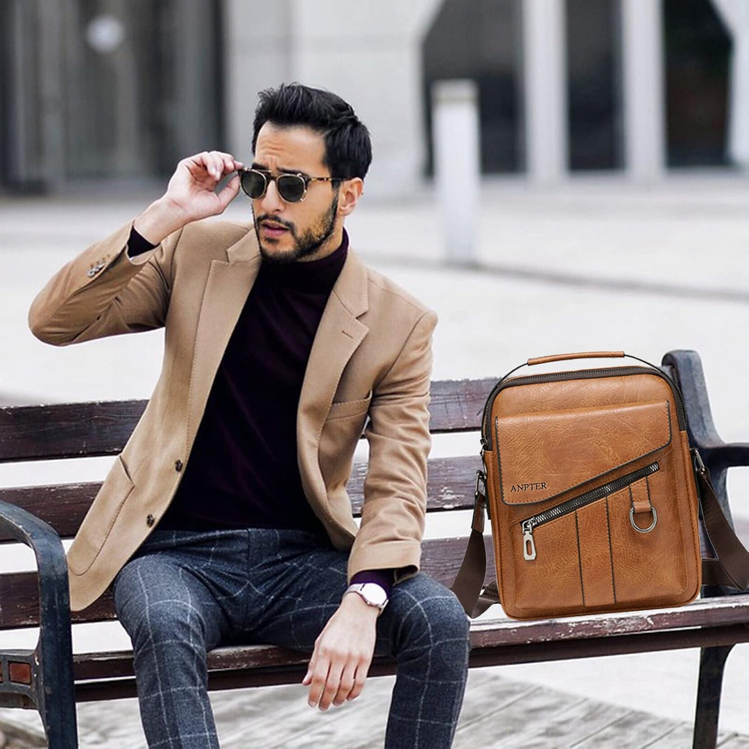 ANPTER Umhängetasche Herren Schultertaschen Herrentasche Ledertasche Shoulder Bag Seitentasche Cross