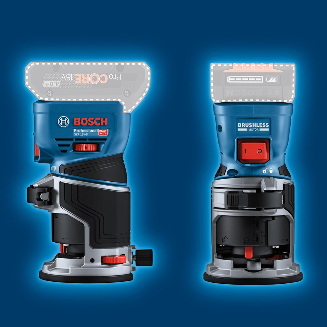 Bosch Professional 18V System Akku-Kantenfräse GKF 18V-8 (Parallelanschl., 2x Saugadapter Fr., Spans