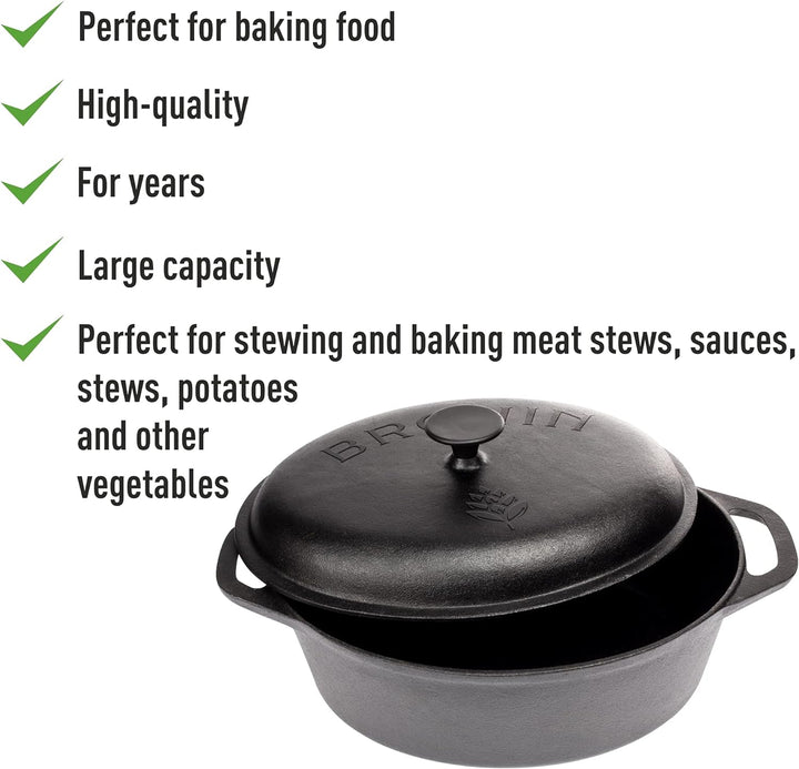 BROWIN® Gusseisen Topf 330525 | Traditioneller Gusstopf | Robuster Brottopf mit Deckel für Induktion