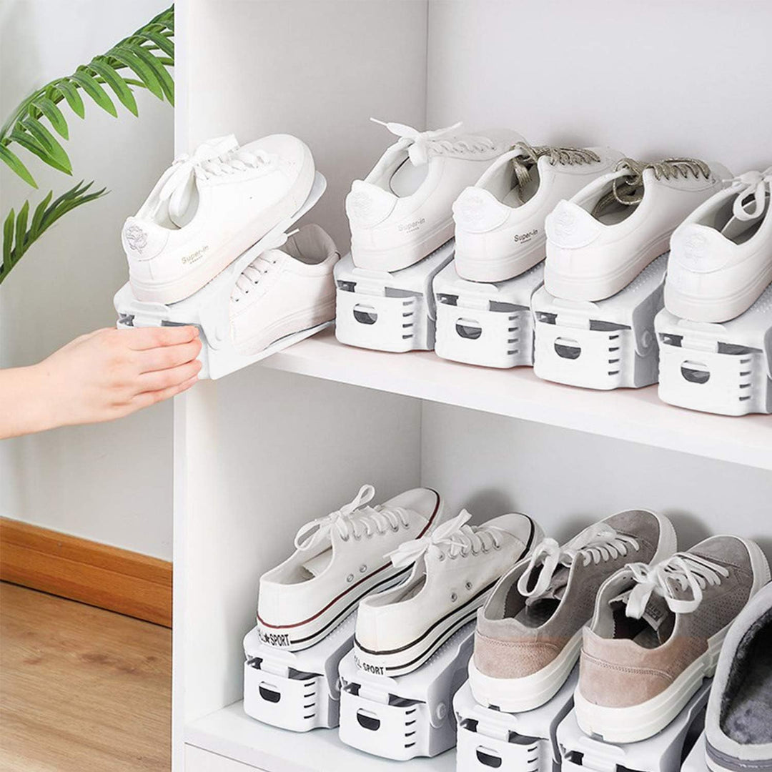 LARS360 Schuhstapler Set, Schuhhalter, Verstellbare Schuhregale aus weissem Kunststoff, Schuh-Organi