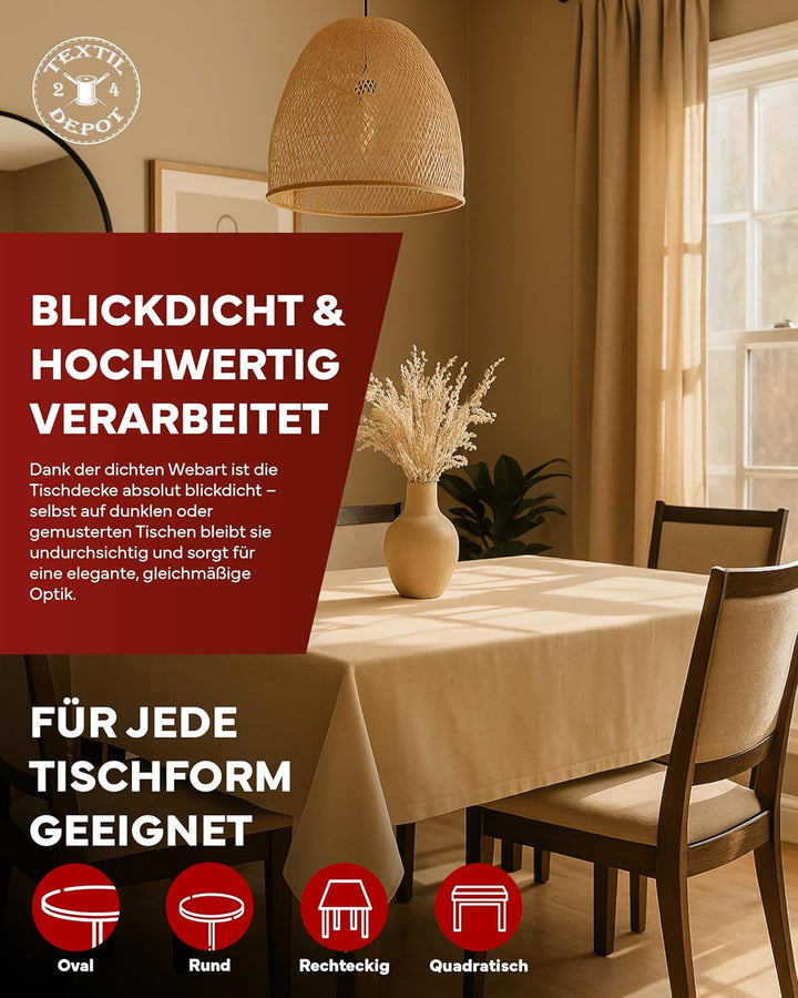 texpot Gartentischdecke 220 cm rund in Sand mit Leinen Optik Lotuseffekt Fleckschutz Bügelfrei Tisch
