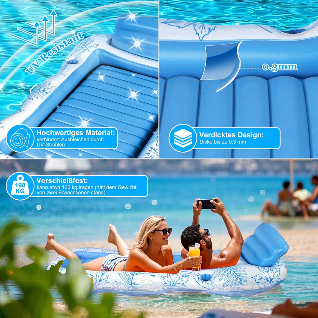 Charmofun Aufblasbarer Tanning Pool, Luftmatratze Pool Hängematte mit Tassenhalter, Pool Lounge aufb