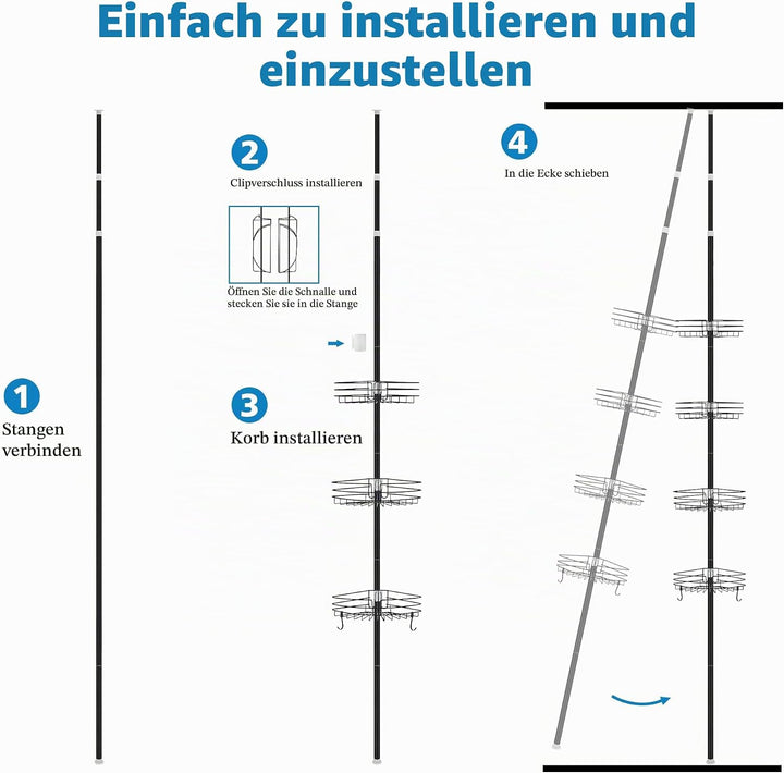 Teleskop Duschregal ohne Bohren Duschablage Ecke Metall Eckregal Bad Badregal Organizer Höhenverstel