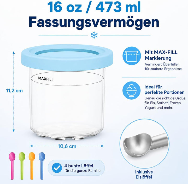 DULCE DOM Eiscremebehälter Set kompatibel mit Ninja Creami NC300 NC301 NC299AMZ CN305A CN301CO, 16 o