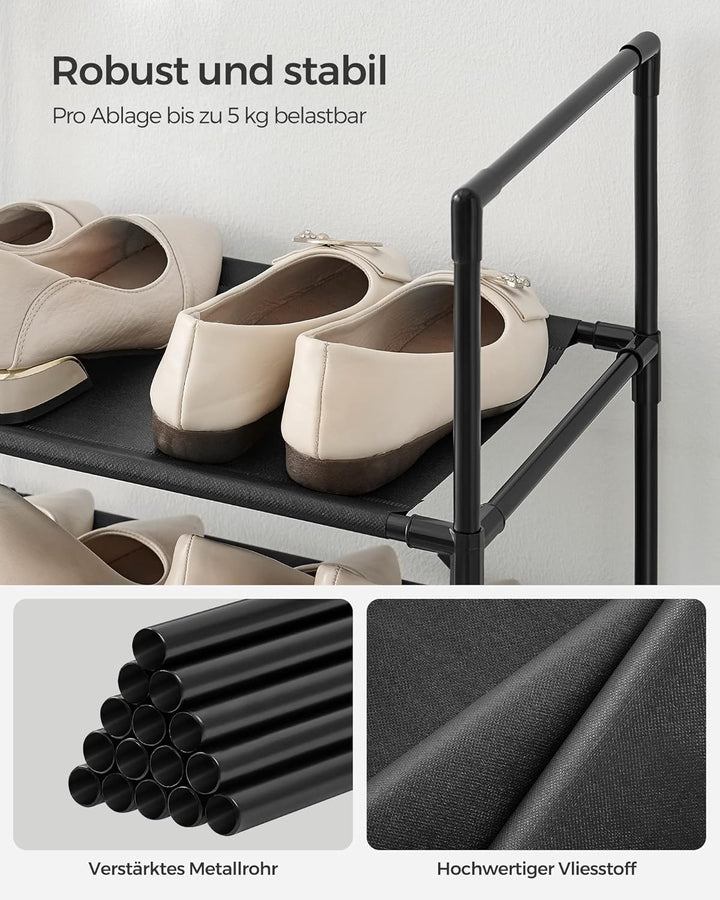 SONGMICS Schuhregal,10 Ebenen, Schuhablage, Schuhaufbewahrung, schmal, 28 x 45 x 173 cm, Metallgeste