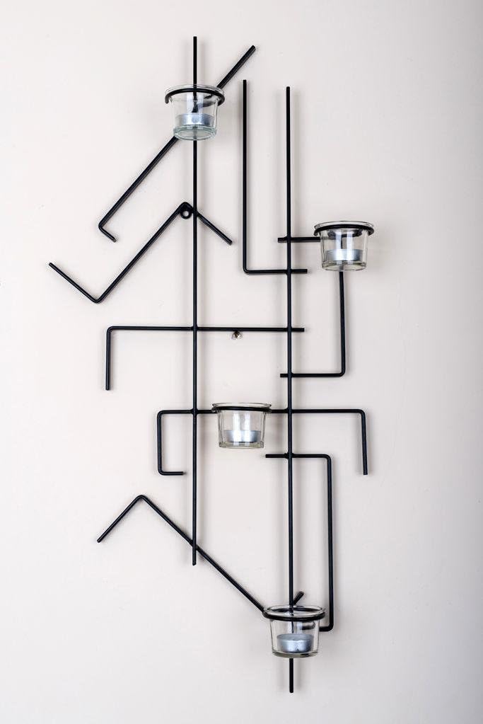 DanDiBo Wandteelichthalter MIX4 Schwarz Wandkerzenhalter Metall 73 cm Teelichthalter, Schwarz