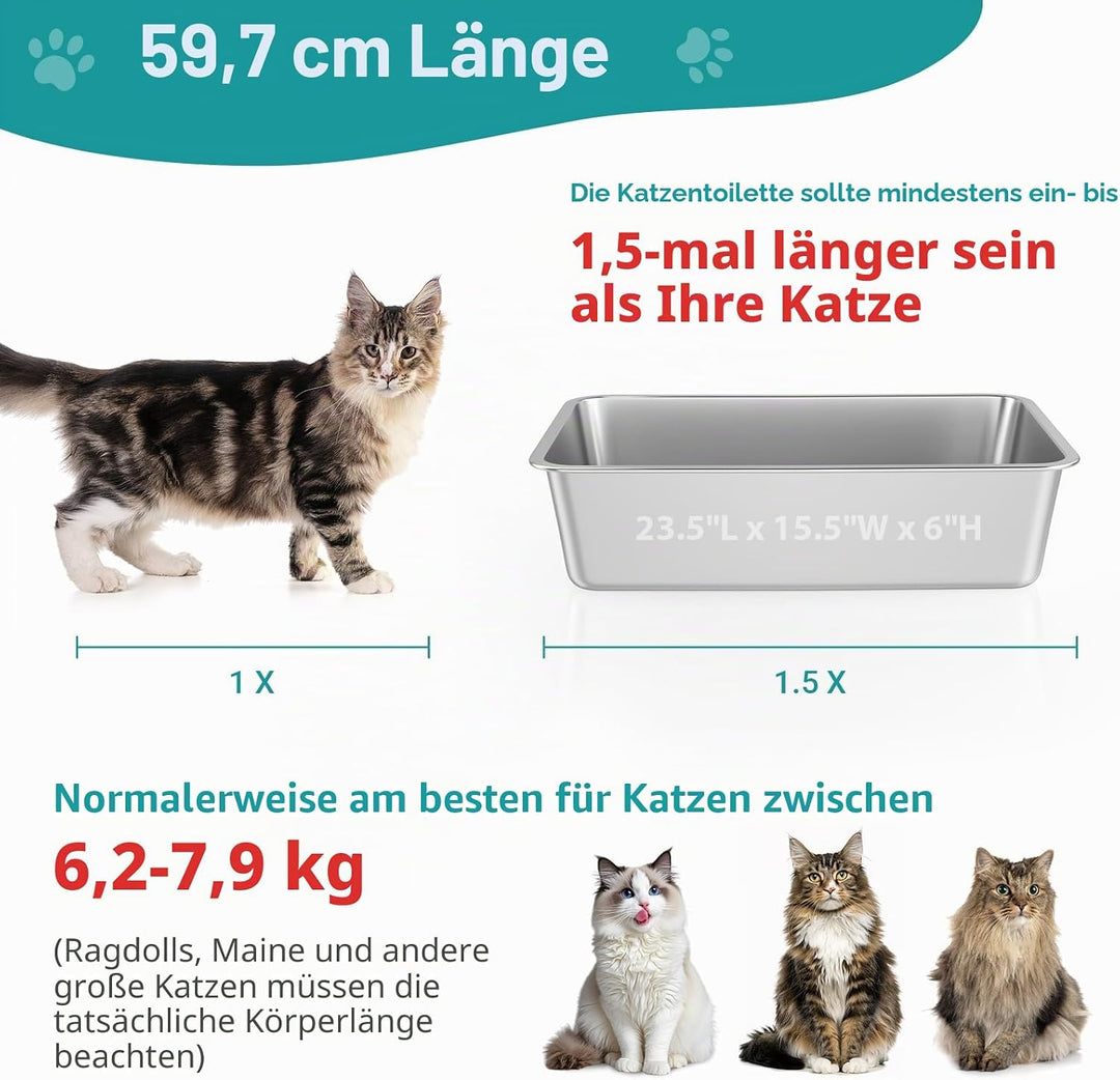 IKITCHEN Grosse Katzentoilette Edelstahl(60×40×15cm), Litter Box Katzenklo, Katzen und Kaninchen Met