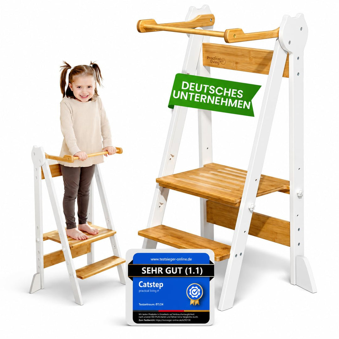 Lernturm Montessori Platzsparend und höhenverstellbar aus Bambus mit Kippschutz für Kinder ab 1 Jahr