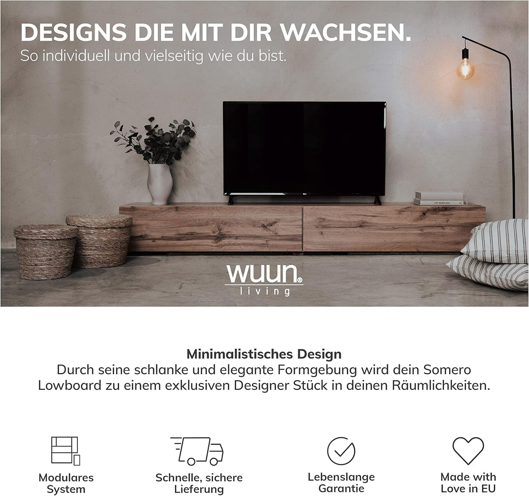 Wuun® TV Lowboard I 100cm-280cmI TV Board hängend Hängeschrank Wohnwand/Somero/Eiche 100 Eiche / Eic
