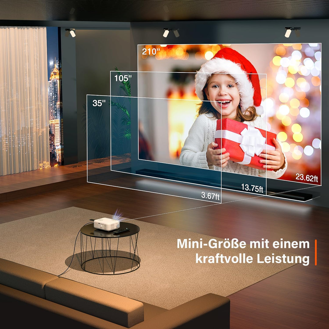 Mini Beamer, VOPLLS 22000L Full HD 1080P Unterstützt, Tragbar Video Projector mit 50% Zoom, Heimkino
