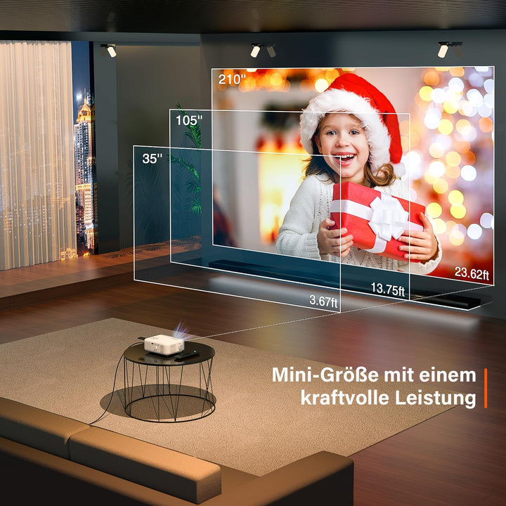 Mini Beamer, VOPLLS 22000L Full HD 1080P Unterstützt, Tragbar Video Projector mit 50% Zoom, Heimkino