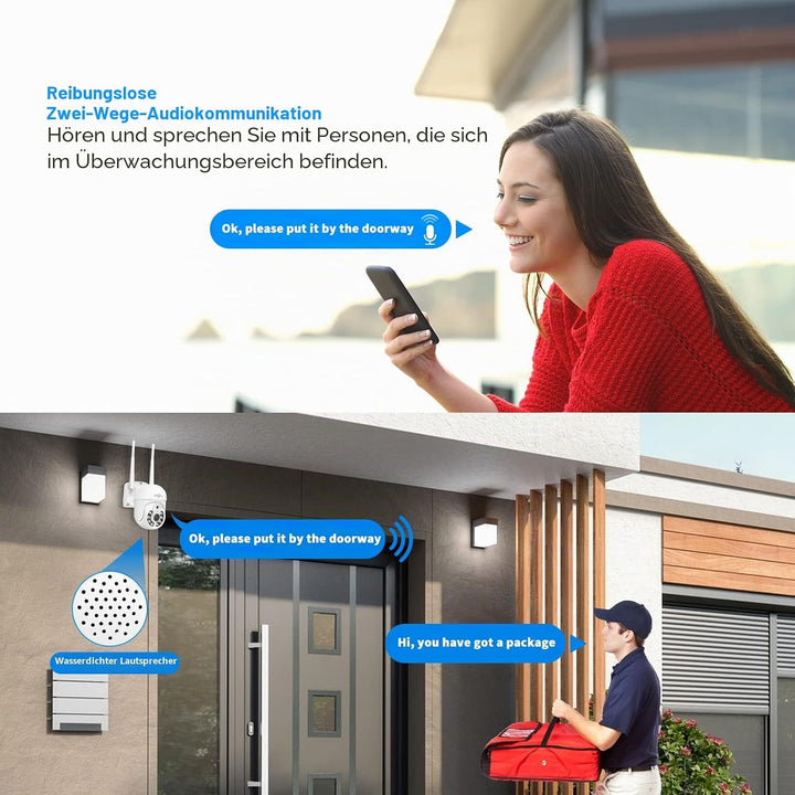 Hiseeu [5MP+1TB] WLAN Überwachungskamera Set Aussen mit 10CH Wireless NVR,4x5MP PTZ Kabellose Kamera