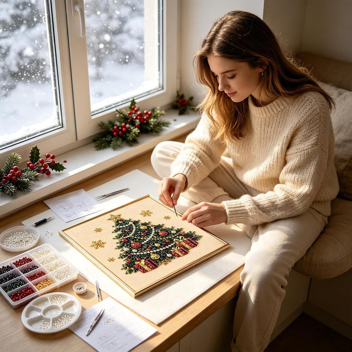 Pearl Painting Kit - DIY Christmas Diamant Malerei Mit Rahmen Perlenbild | Gerahmte Leinwand Funkeln