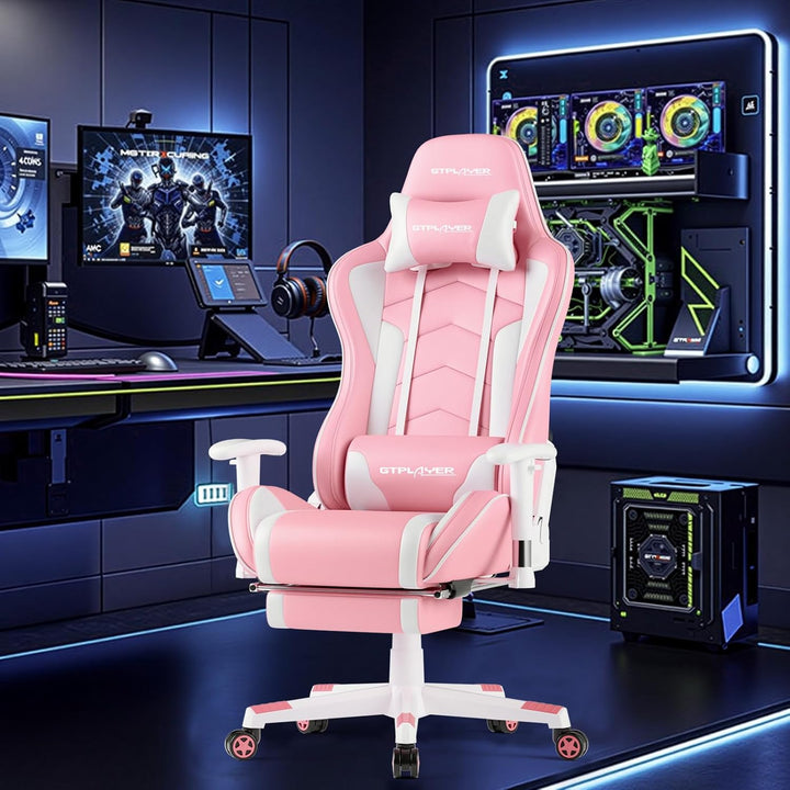 GTPLAYER Gaming Stuhl mit Fussstützen Lautsprecher Bluetooth, Gamer Stuhl Ergonomischer Computerstuh