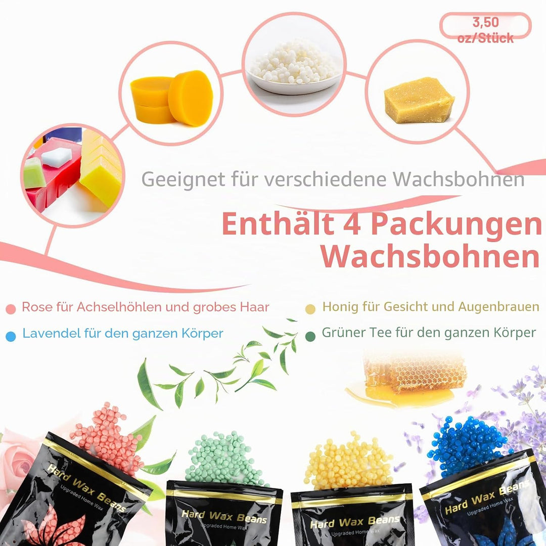 LWMTT Waxing Set Wachs Haarentfernung Wachswärmer mit Wachsperlen Holzspateln Wachsmaschine Abnehmba