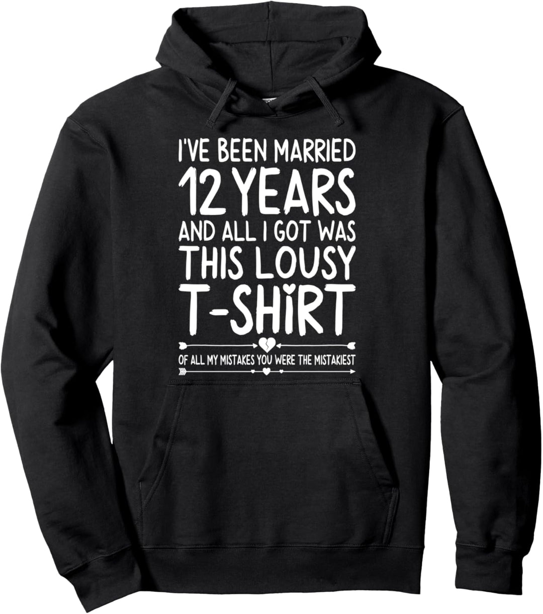 12th Wedding Anniversary Shirt for Her and Him Couples Funny Pullover Hoodie