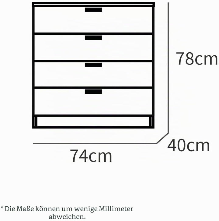 Muebles Pitarch | Kommode 4 Schubladen mit Metallführungen, Schlafzimmerkommode, Cambrian Eiche, 78x
