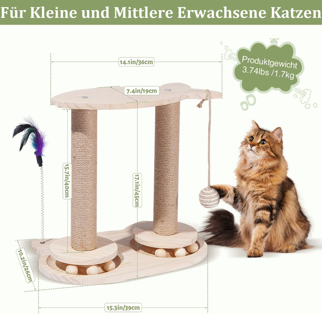 Kratzsäulen Katzen Interaktives Katzenspielzeug Aus Holz Spielzeug Katzenbaum mit Federn und Sitzsta