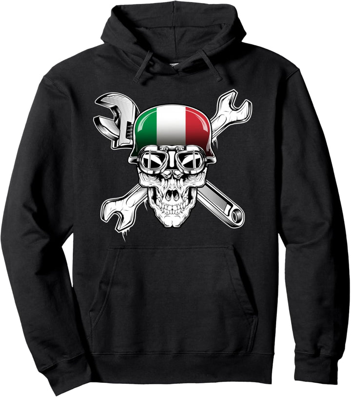 Italienische Biker-Schädel-Motorrad-Flagge Italien Pullover Hoodie