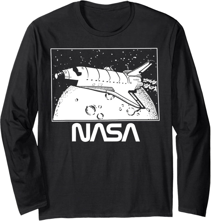 NASA Shuttle Over The Moon Logo Poster Langarmshirt