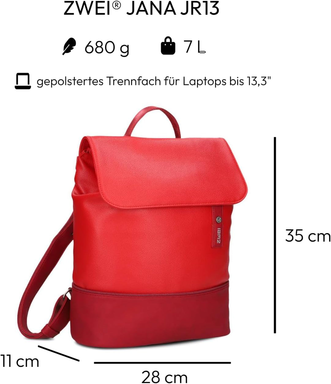 Zwei JANA Rucksack JR13 cherry, Cherry