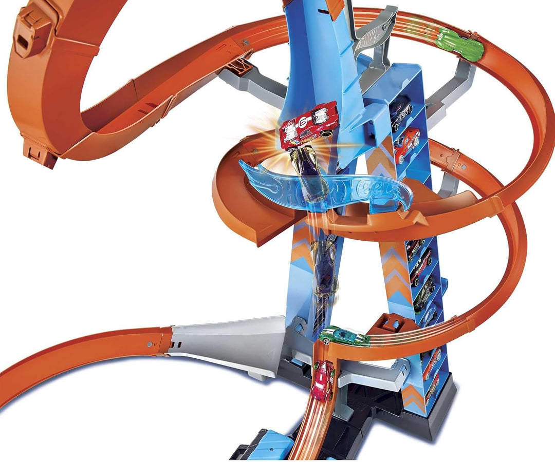 Hot Wheels GJM76 - Himmelscrash Turm 83 cm hoch mit batteriebetriebenem Beschleuniger und mit Loopin