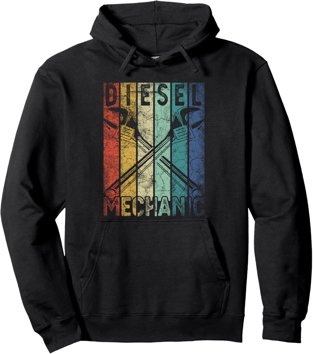 Vintage Diesel Mechanic Funny Car Garage Men's Distressed Pullover Hoodie