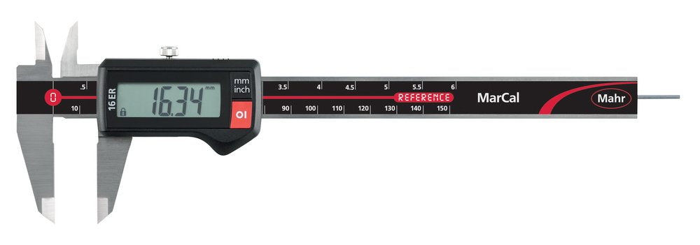 Mahr Federal 4103010 16 ER Digital Caliper, Range In/mm, 0-6'', 0.0005'' Resolution, Round Depth Rod