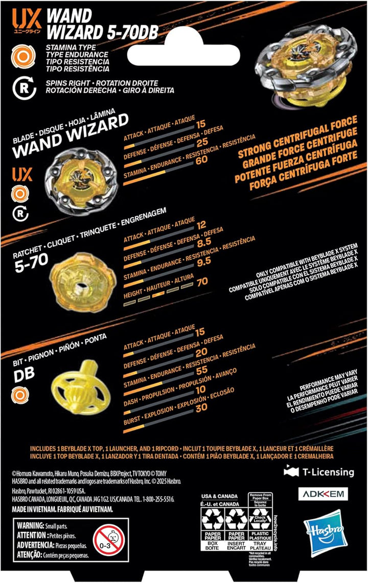 Beyblade X Wand Wizard 5-70DB UX Starter Pack Set mit Ausdauer Typ Top und Launcher; Authentische Ta
