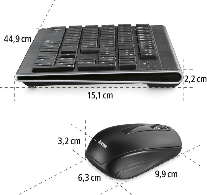 Hama Funk-Tastatur mit Maus Set (deutsches QWERTZ Tastenlayout, 12 Media-Tasten, kabellose optische