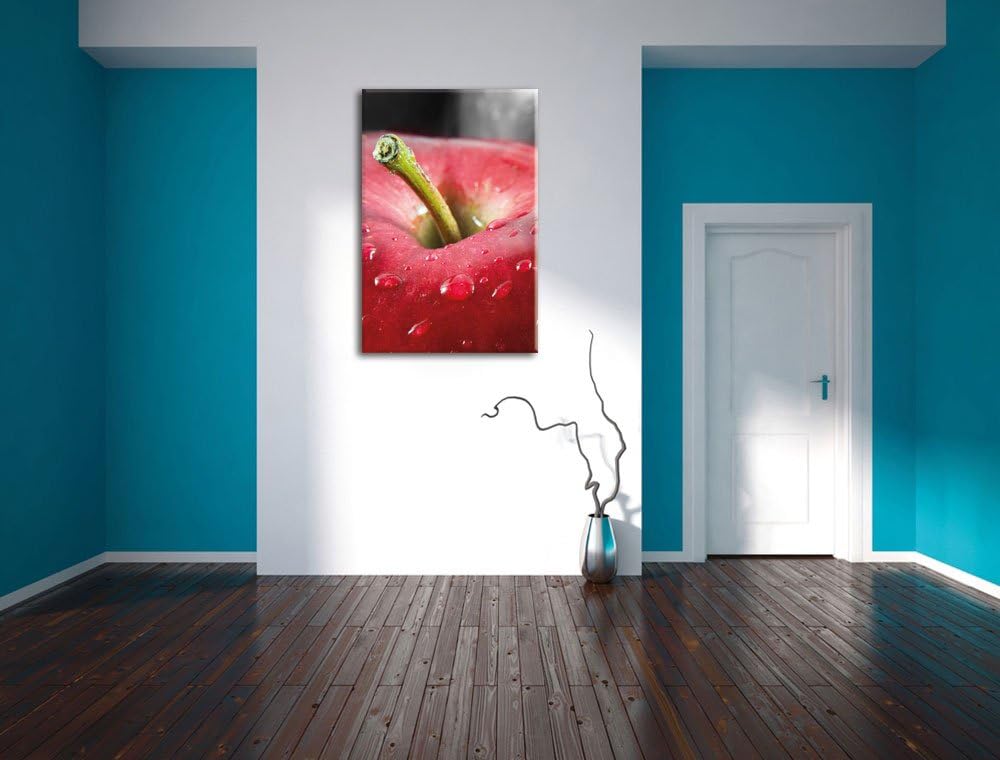 Pixxprint knackiger Apfel mit Wassertropfen als Leinwandbild/Grösse: 120x80 cm/Wandbild/Kunstdruck/f