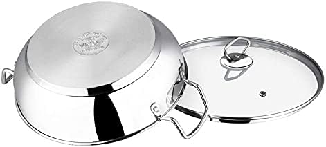 Vinod Kadai Schmorpfanne mit Edelstahl, Glas-Deckel, Premium Qualität Kochtopf gross, Fleischtopf, W