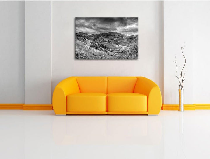 Pixxprint Berg Farm in Asien als Leinwandbild/Grösse: 100x70 cm/Wandbild/Kunstdruck/fertig bespannt,