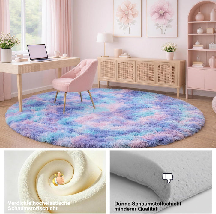 ROHATIM Schlafzimmer Plüsch Teppich Rund,Flauschiger Teppich für Wohnzimmer,modernes Wohnzimmer,Mädc
