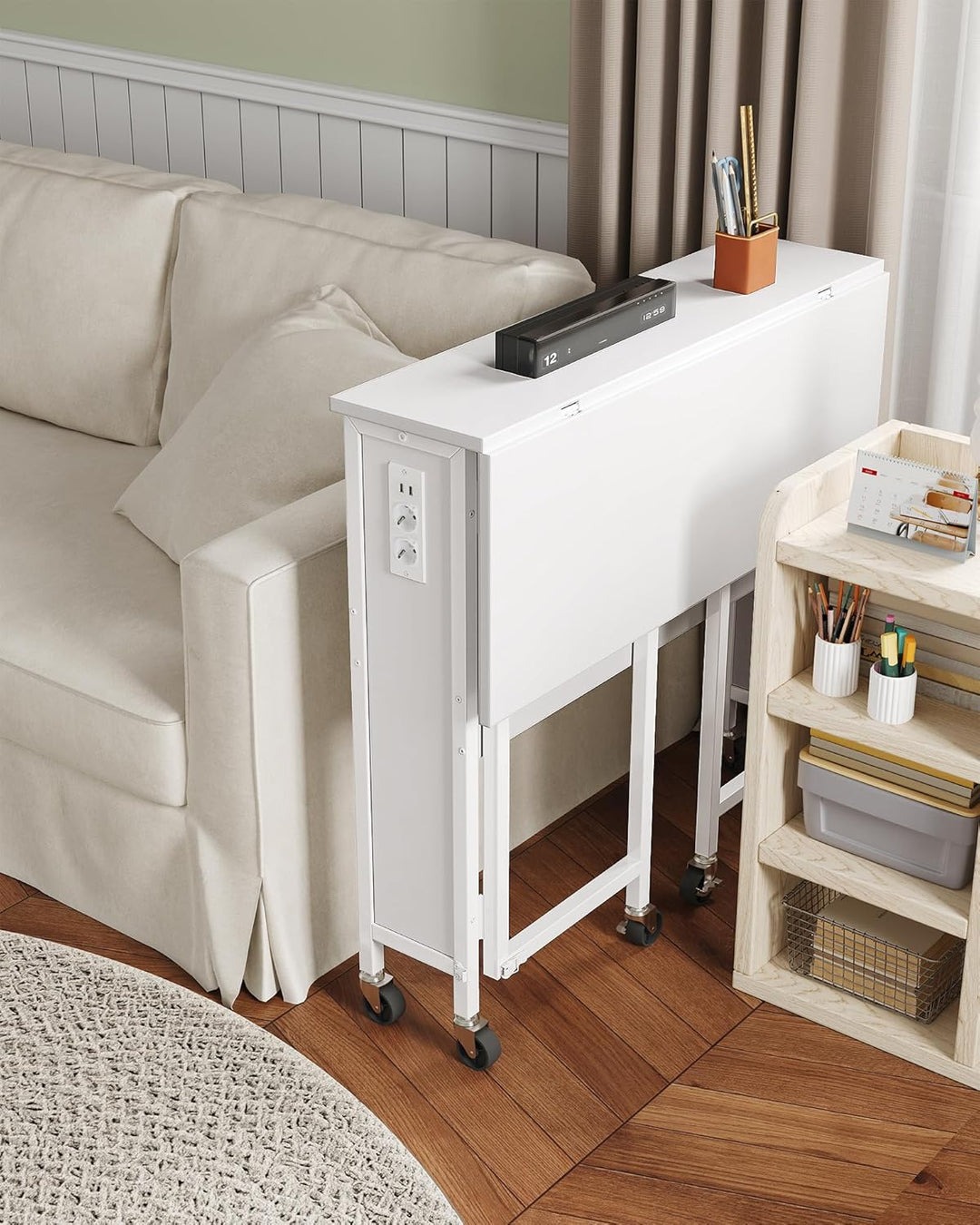 Klappbarer Computertisch mit Rollen, Kleiner Klapptisch mit Ladestation, 80 cm klappbarer Schreibtis