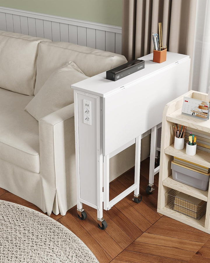 Klappbarer Computertisch mit Rollen, Kleiner Klapptisch mit Ladestation, 80 cm klappbarer Schreibtis