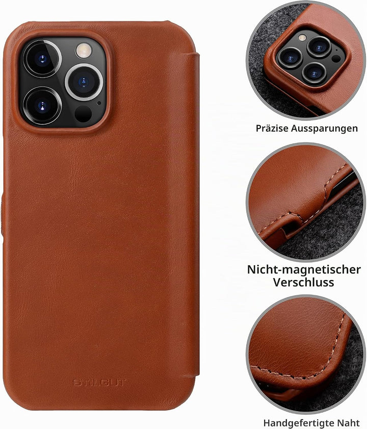 STILGUT Book Case kompatibel mit iPhone 14 Pro Max (6.7“) Hülle aus Leder mit Clip-Verschluss, Klapp
