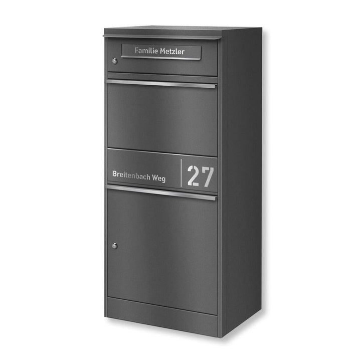 Metzler Paketbox draussen gross in Eisenglimmer DB703 - Briefkasten mit Paketfach personalisiert mit
