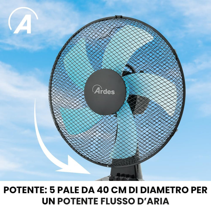 Ardes - AR5ST40N Tischventilator STEELO 40N 5 Flügel - Tischventilator 40 cm Oszillierend mit verste