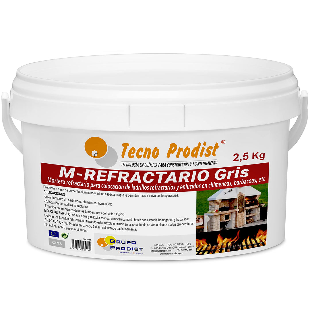 M-FEUERFEST GRAU von Tecno Prodist - (2,5 kg) Spezieller feuerfester Mörtel für feuerfeste Steine un