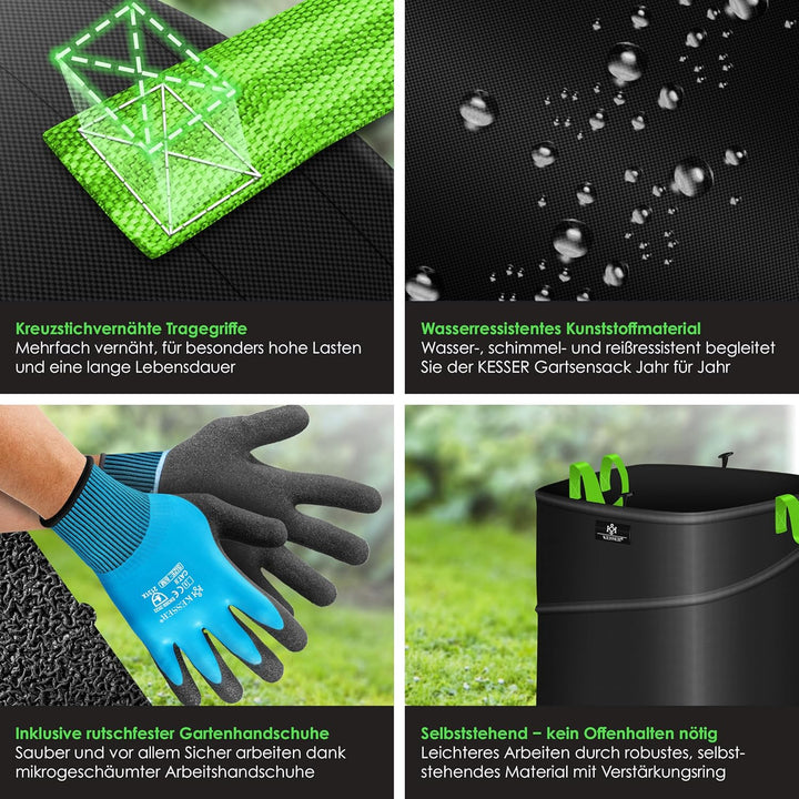 KESSER® Pop-Up-Gartensack 3x 219L Set Laubsack Gartenabfallsack inkl. Handschuhe | Selbststehend mit